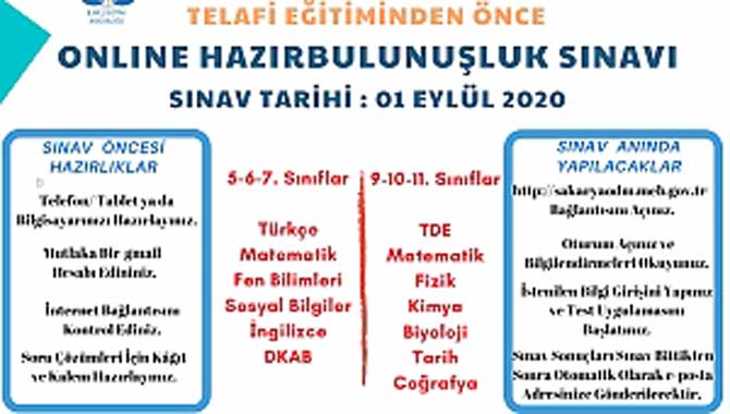 Sakarya MEM’den 1 Eylül’de Online Hazırbulunuşluk Sınavı