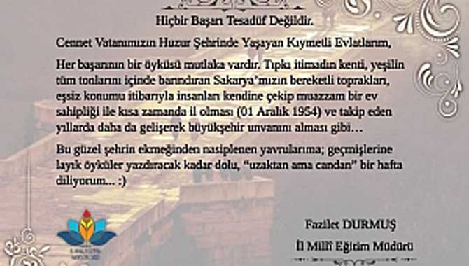 Durmuş’tan Sakarya’nın İl Oluşuna Kutlama