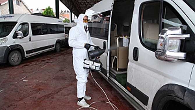 Toplu taşıma araçları dezenfekte edildi
