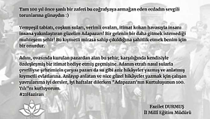 Durmuş’tan Pazartesi Mesajında Adapazarı Vurgusu