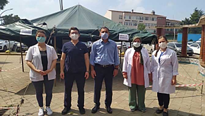 Hendek’te aşı çadırına yoğun ilgi