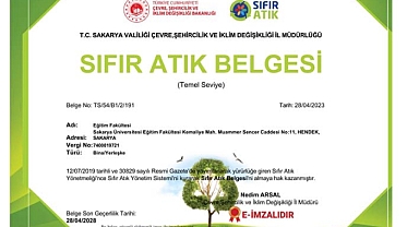 SAÜ Eğitim Fakültesi ve SHMYO Sıfır Atık Belgesini Aldı 