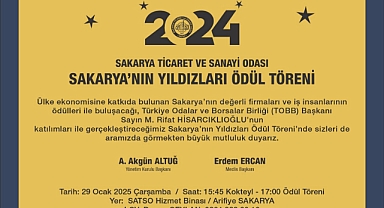 SATSO SAKARYA'NIN YILDIZLARI ÖDÜL TÖRENİ 29 OCAK’TA 