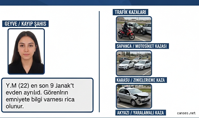 Sakarya'da Emniyet Bülteni: Üç İlçede Kaza, Bir İlçede Kayıp Şahıs Alarmı 